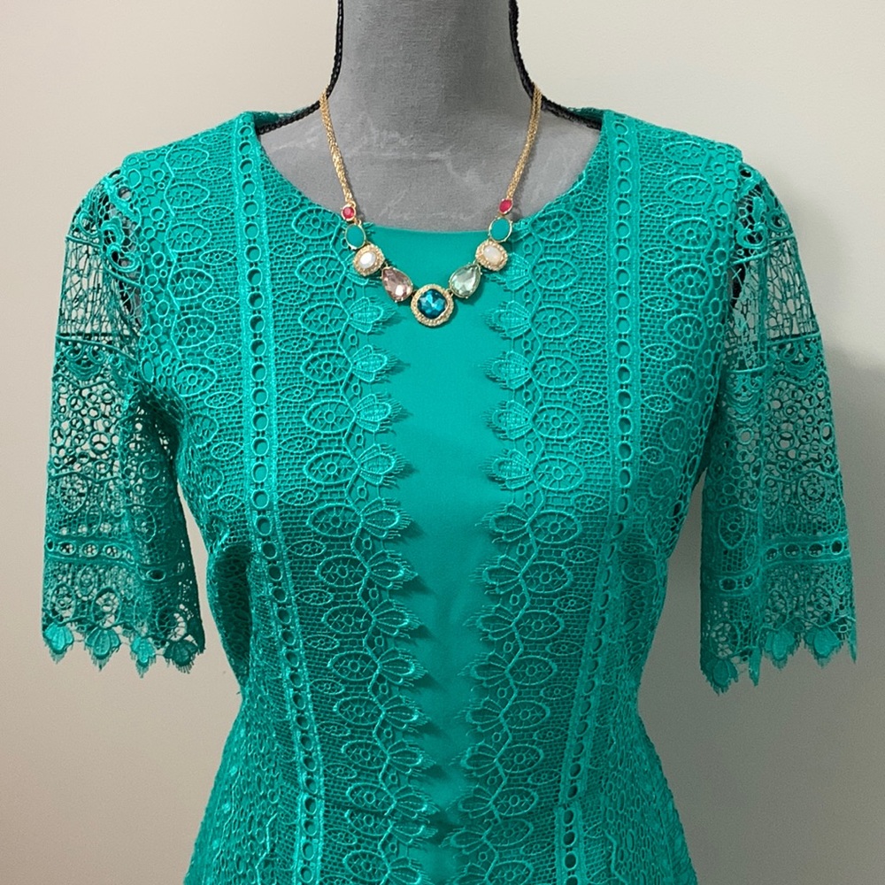 ANTONIO MELANI Teal Lace Midi Dress